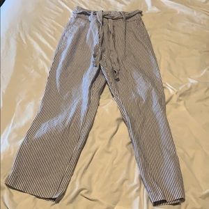 Striped Basic Formal Pants With Sash